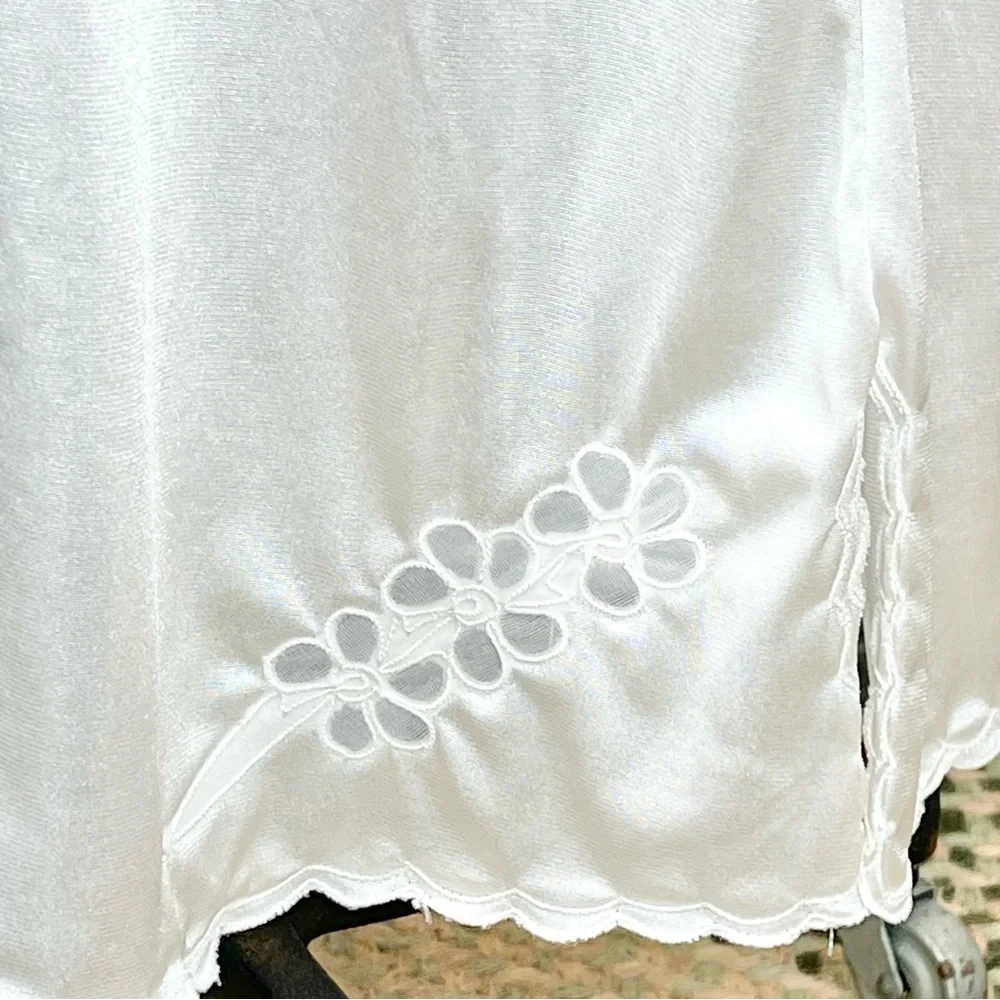 VINTAGE nylon silky dress slip full length maxi embroidered floral elastic waist - Picture 7 of 14